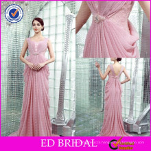 ED-YH2447 OEM Wholesale Price Peach Color Beaded Pleated Designer Dress